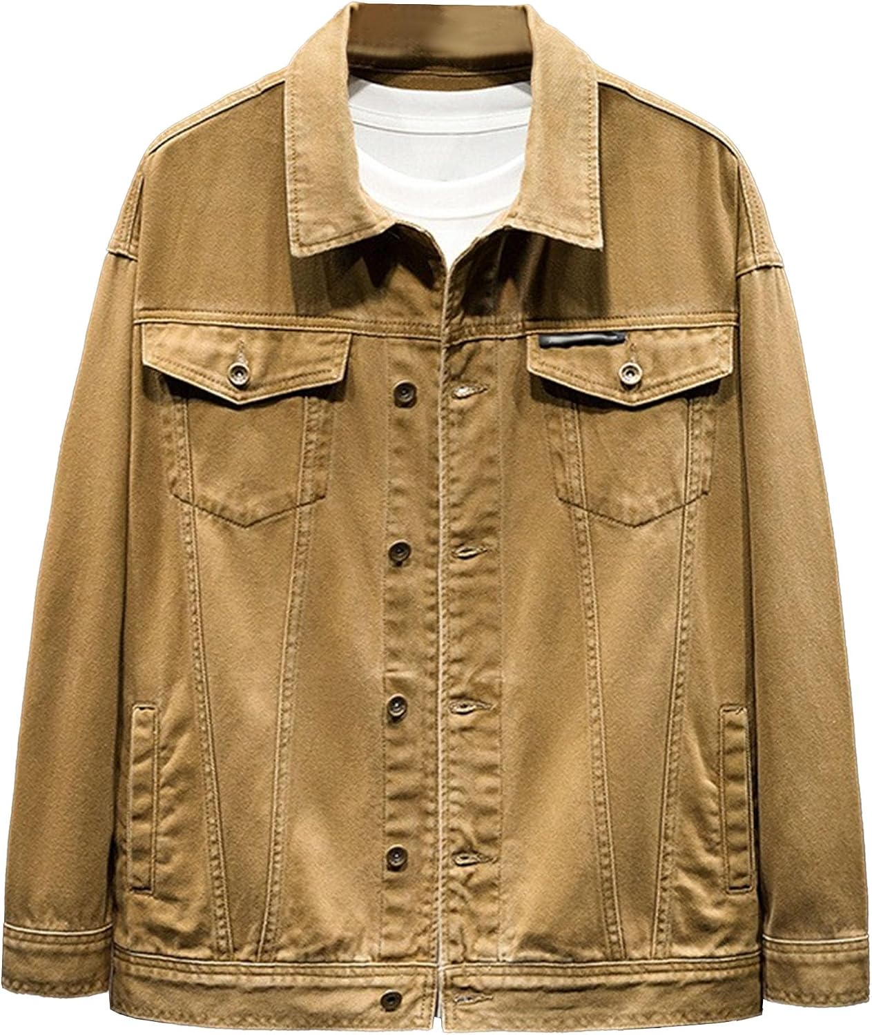 Mens Washed Distressed Stretch Regular Jean Jacket Casual Trucker Biker Denim Jackets Classic Long Sleeve Denim Coat