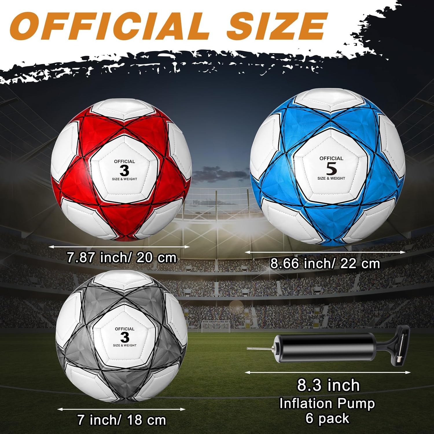 6 Pcs Soccer Ball with Pump Bulk Size 5/4/3 Deflated Soccer Balls Gift for Youth Adult Game Training Practice Football for School Sports Game Birthday Gift Party - Image 2