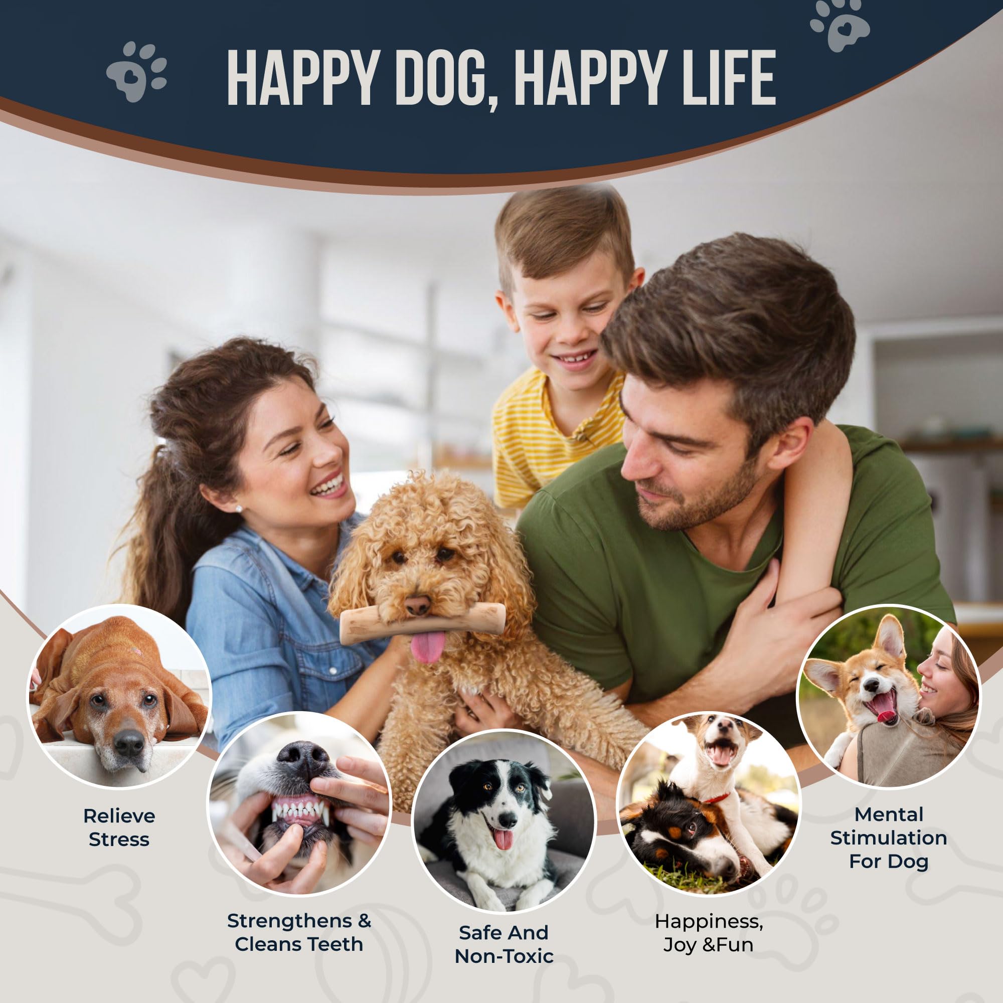 Masticables de madera de café para perros masticadores regulares, 7.5 pulgadas, paquete de 2 tamaños pequeños, 100% natural, seguro para juguetes, limpieza de dientes de perro y aliviar el