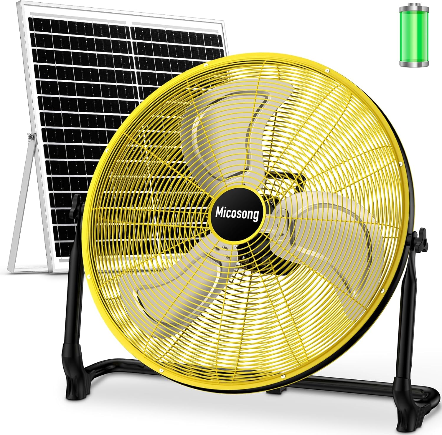 20'' Large Solar Fan, Portable Battery Operated Fan, Wireless Camping Fan Outdoor, Rechargeable Solar Powered Floor Fan, 360° Tilt, USB Output, for Home Gazebo Greenhouse Outside Gym