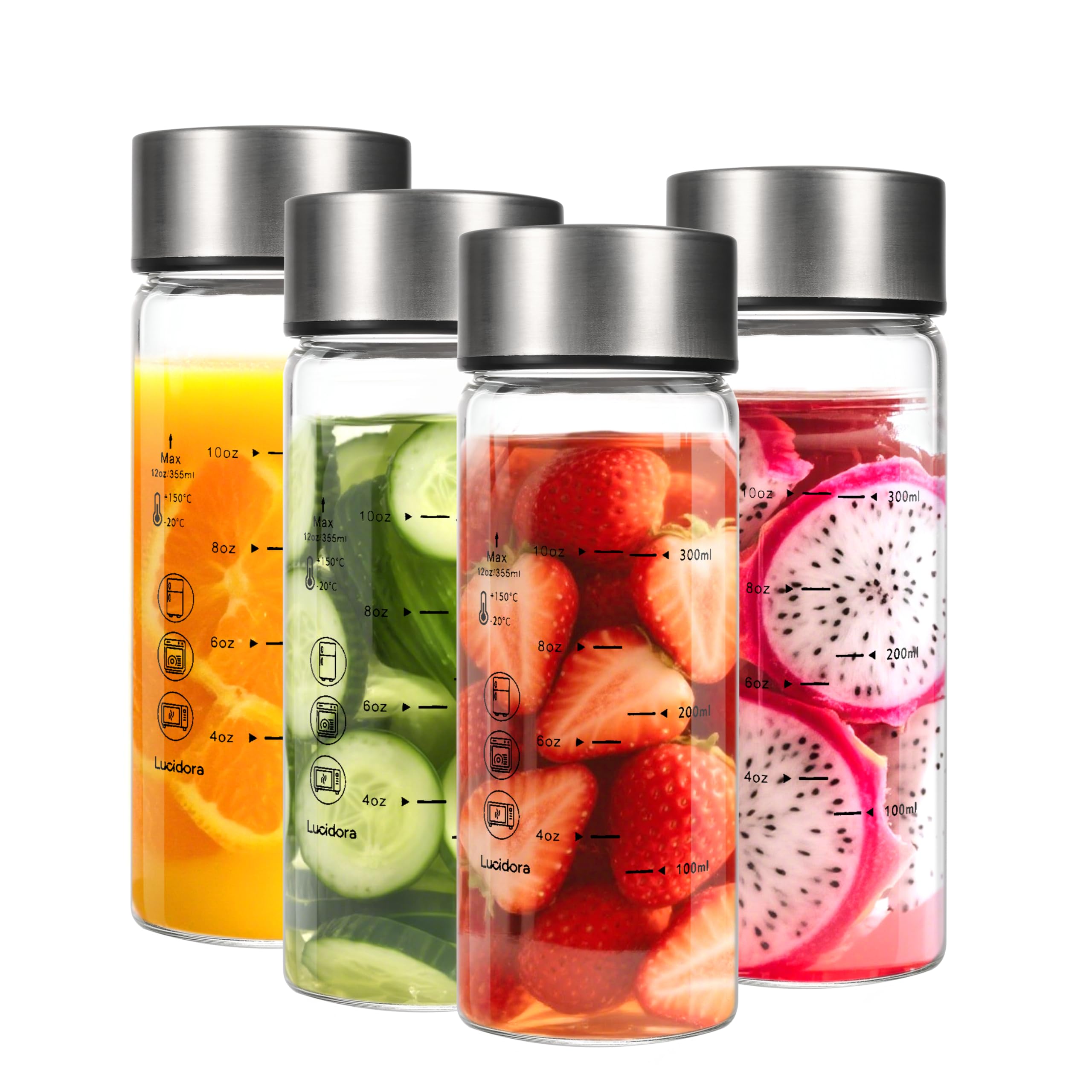 4-Pack 20oz Glass Juice Bottles With Leakproof Lids – Wide Mouth, Measurement Markings, Borosilicate Glass For Smoothies & Drinks