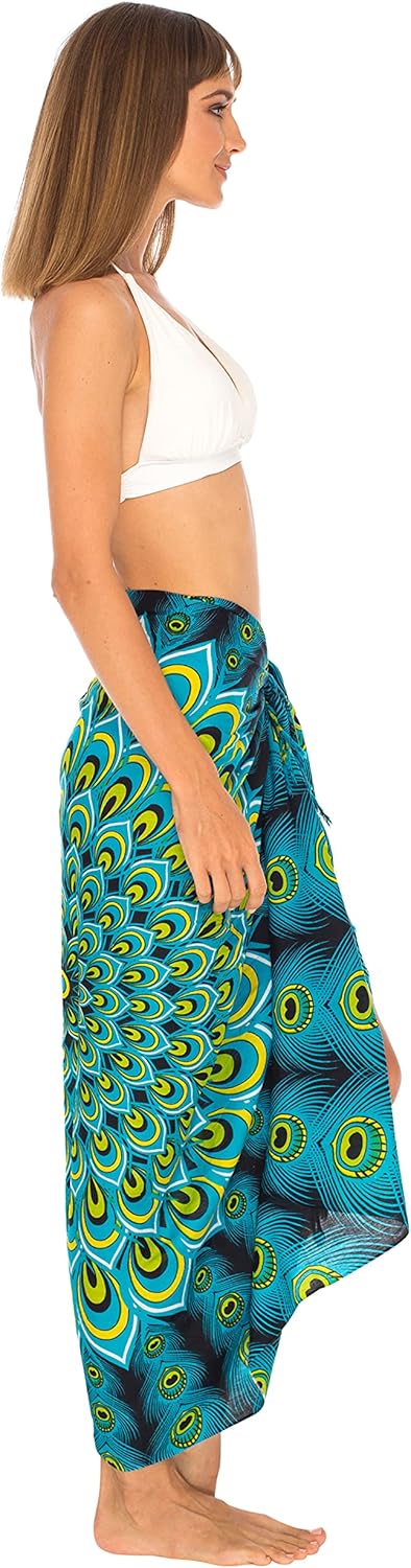 SHU-SHI Womens Sarong Beach Swimsuit Cover Ups Wrap Bikini Coverup Mandala Peacock & Clip