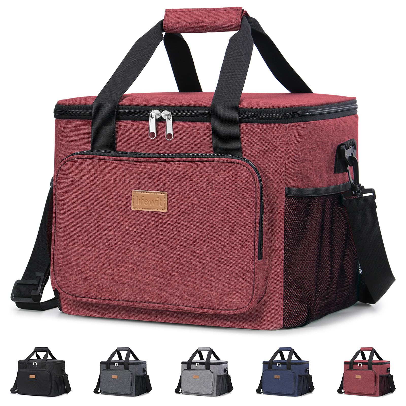 Lifewit Large Lunch Bag, Insulated Lunch Box, Soft Cooler Cooling Tote for Adult Men Women, Burgundy 40-Can (24L)