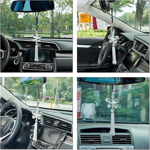 Miniatura 4 de ATMOMO Cristal mariposa coche retrovisor espejo accesorios suerte coche colgante ornamento (blanco)