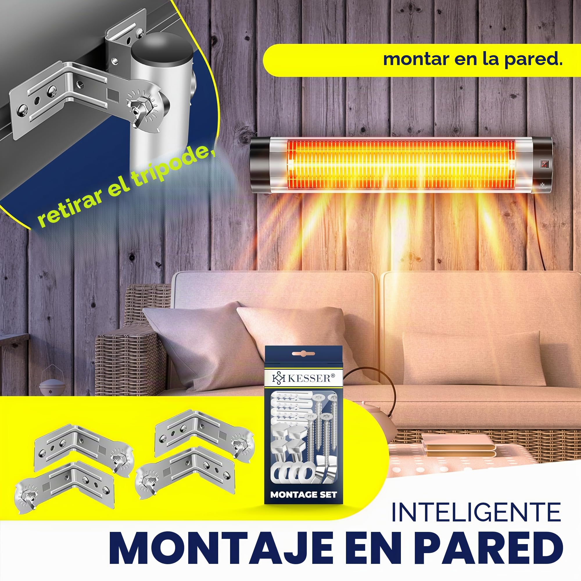 KESSER® Radiador de Infrarrojos, Calefacción Radiante, Trípode Telescópico Ajustable en Altura, Calefacción Radiante para Mesa de Cambiar Pañales, 2500W Con Control Remoto (Plata)