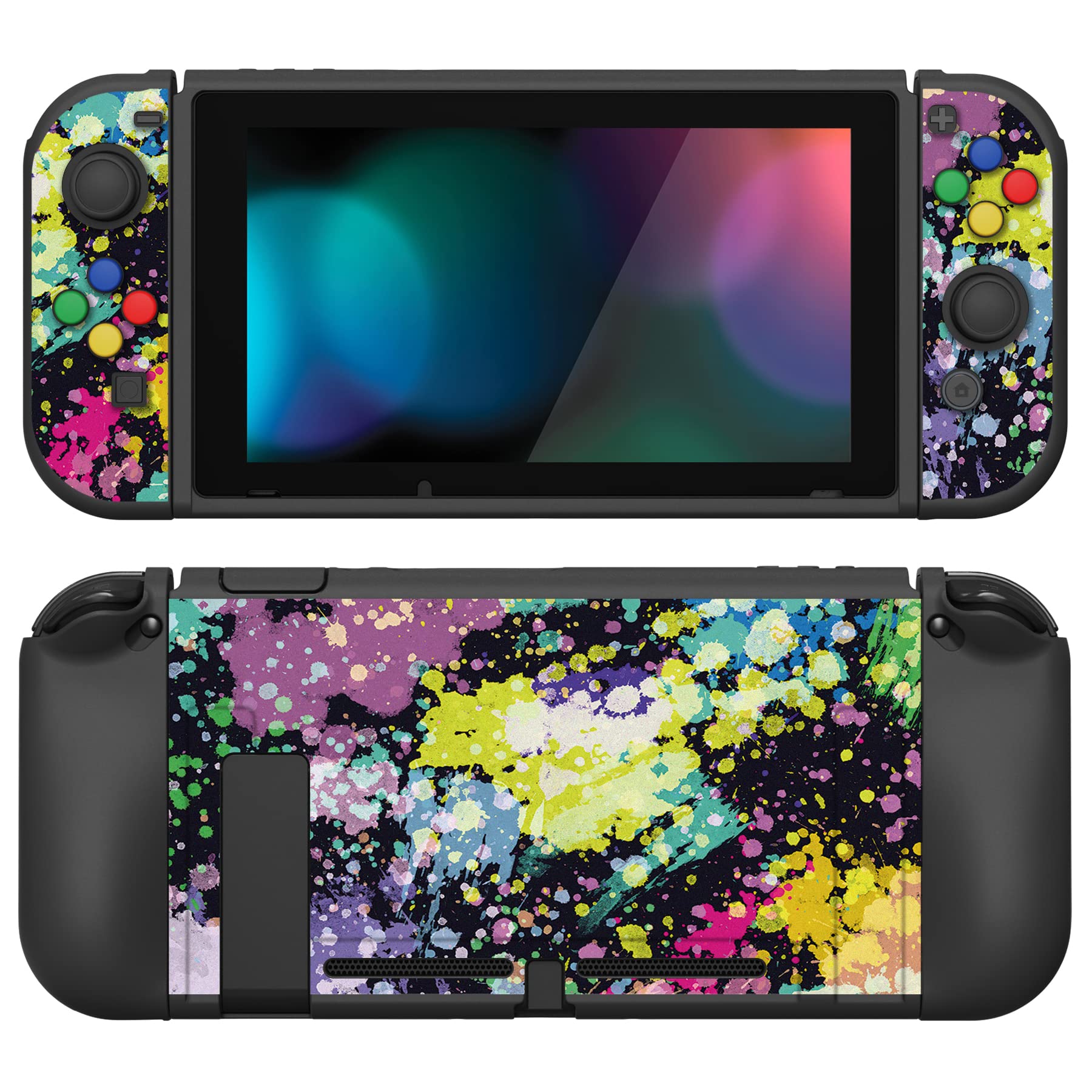 PlayVital ZealProtect Funda Protectora Suave para Nintendo Switch Accesorios Carcasa con Protector de Pantalla & Tapas de Agarre para el Pulgar & Pegatinas de ABXY Dirección Botón(Gatos en Piscina) - 1