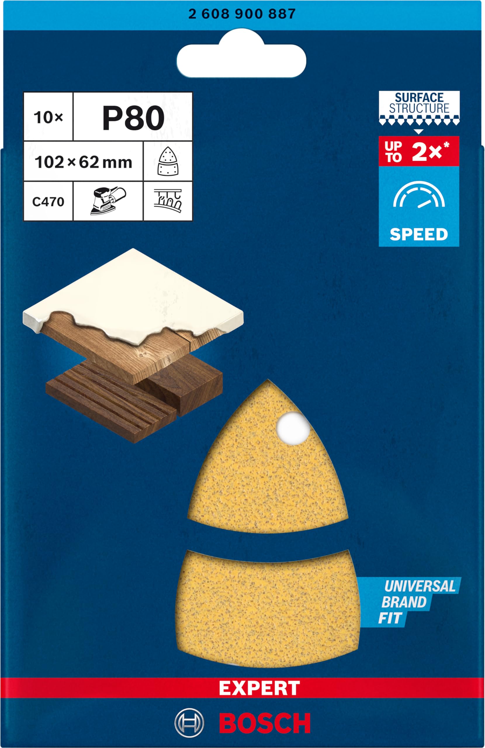 Bosch Accessories 10 razy Papiery ścierne EXPERT C470 z 11 otworami (do Farby na drewnie, Twardego drewna, 102 razy62 mm, Ziarnistość 80, Akcesoria Szlifierka wielofunkcyjna)