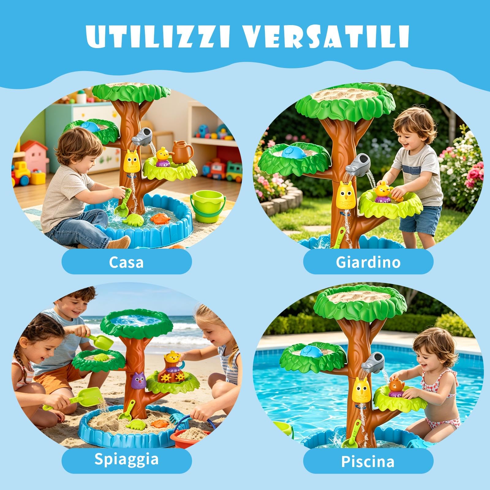 Tavolo da Gioco Acqua E Sabbia, Giocattolo D’Acqua per Bambini Outdoor, A Forma di Albero A 4 Livelli, Tavolo Acqua per Bambini Outdoor, Regalo 3–8 Bambini Ragazzi Ragazze