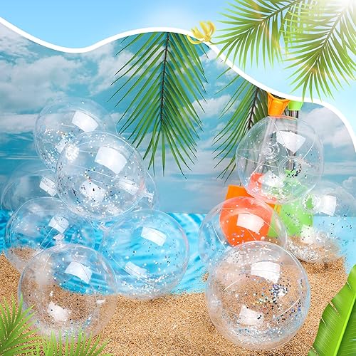 Miniatura 7 de Hungdao 25 bolas inflables de playa con purpurina de 8 pulgadas, mini bola de confeti flotante transparente para niños, pelota de fiesta temática de