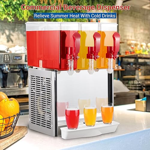 Miniatura 2 de Dispensador de bebidas comerciales, 3 tanques 7.93 galones 30L dispensador de jugo comercial, 10 litros por tanque, dispensador de bebidas de té