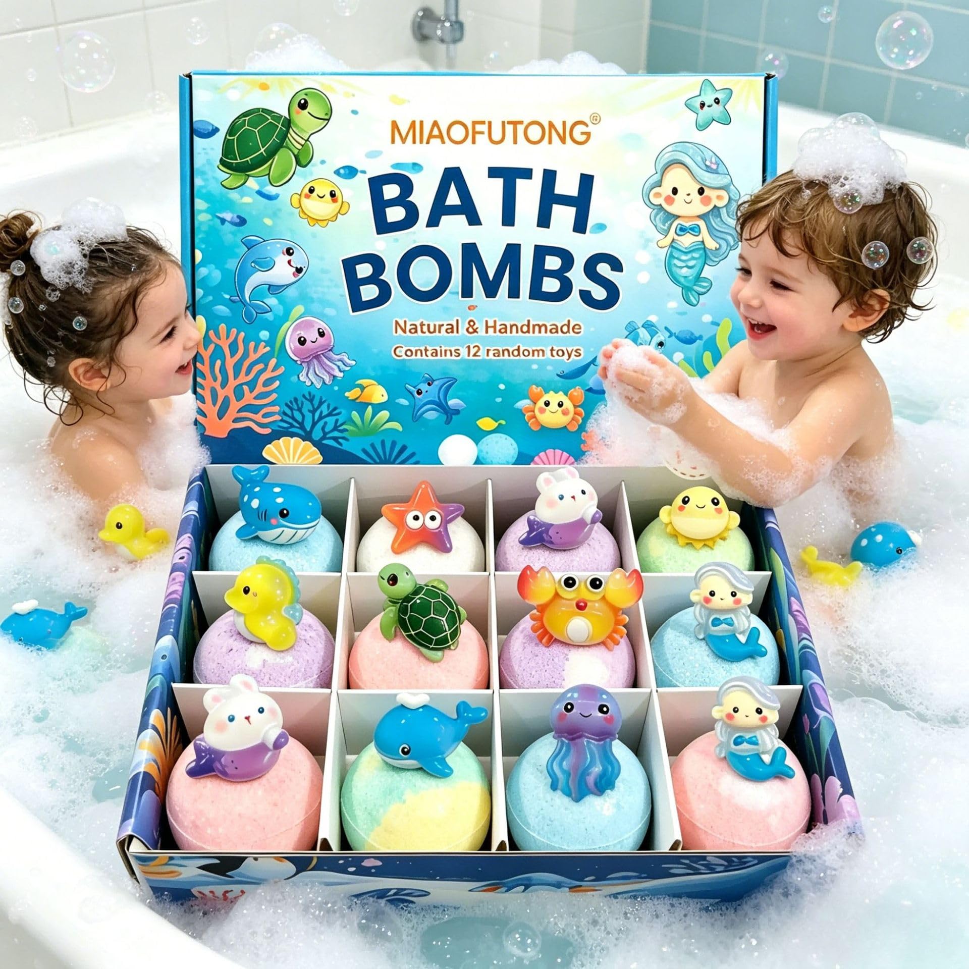 PlayFizz - Easter Surprise Bath Bombs WITH TOYS for KIDS 1 Box – 12 Pieces(1 Box – 12 Pieces)