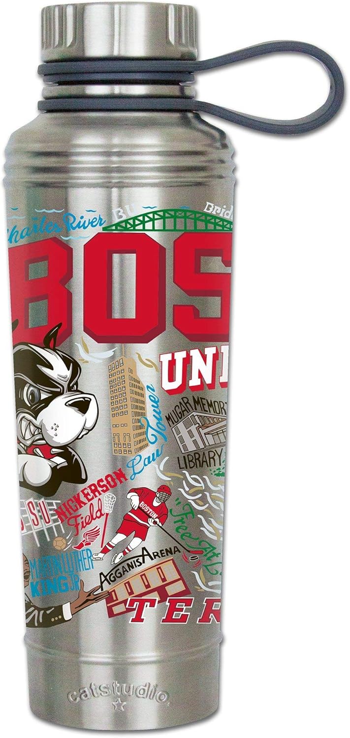 Catstudio Boston University Collegiate Stainless Steel Water Bottle | Triple Wall Insulation With Non Slip Bottom | Great For Running, Hiking, Sports, & Travel