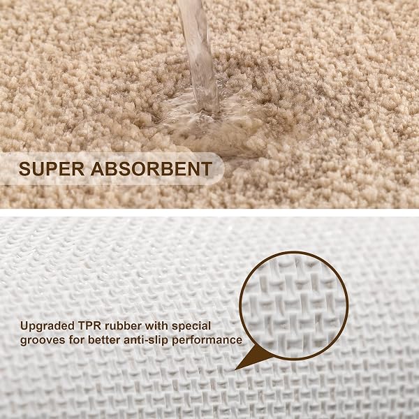 VANZAVANZU Non Slip Bath Mat Thickened Bath Rug for Bathroom Absorbent Ultra Soft Bathroom Mat Rug Fluffy Microfiber Bedside Carpet Floor Mat, Quick-drying, Machine Washable - 40 x 60cm (Beige) - 5