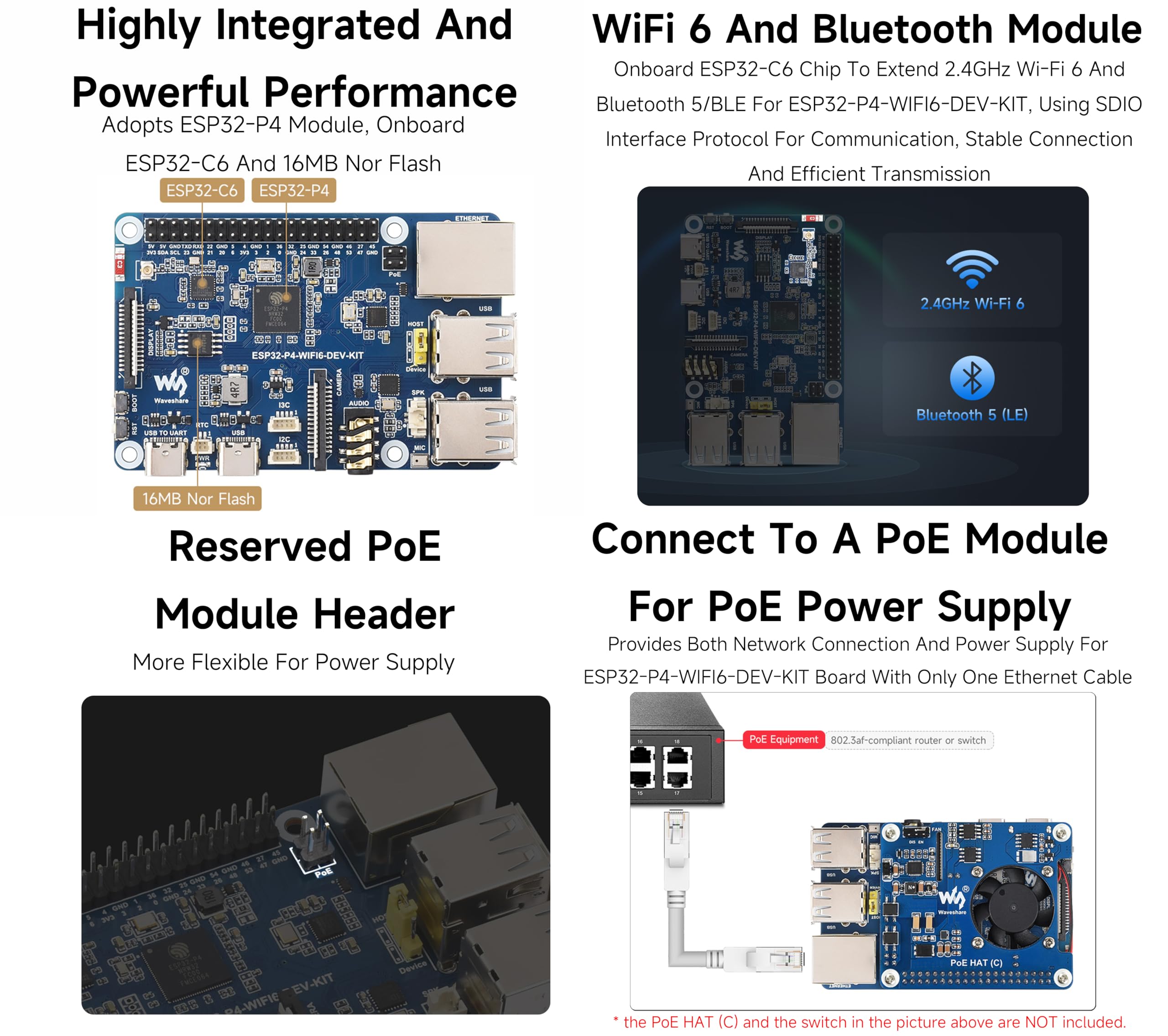ESP32-P4-WIFI6-DEV-KIT płytka deweloperska, oparta na ESP32-P4 i ESP32-C6, obsługuje Wi-Fi 6 i Bluetooth 5/BLE 5, obsługuje interakcję mowy AI, w zestawie głośnik + kamera RPi, 4 elementy