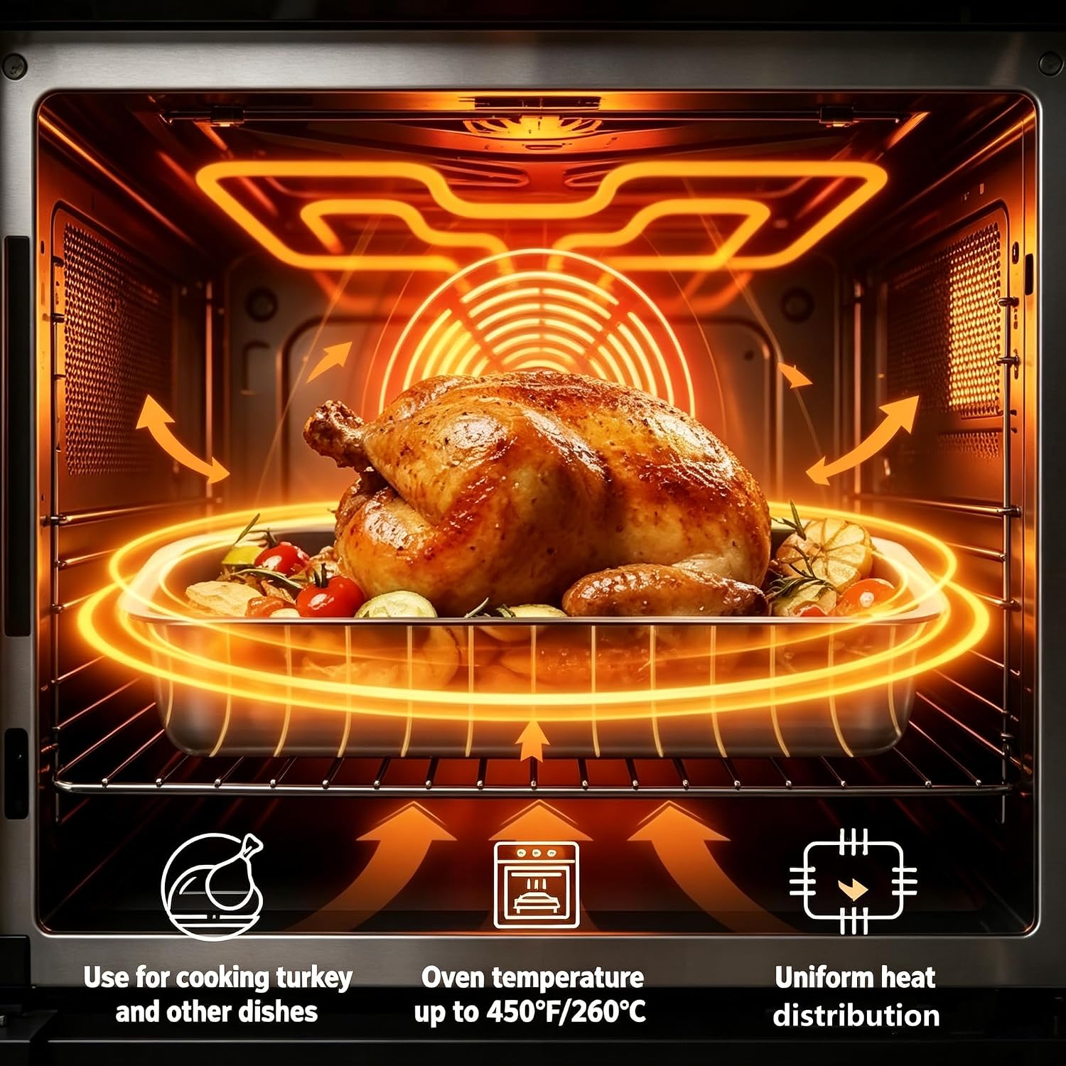 Stainless Steel Roasting Oven Pan With Rack,15.35*11.02*2.36 inches Nonstick Roaster Pan Bakeware Tray for Turkey,Chicken,Beef Steak,Lamb Chops,Lemon Salmon,Veggies,etc(Included Oil-absorbing Paper)