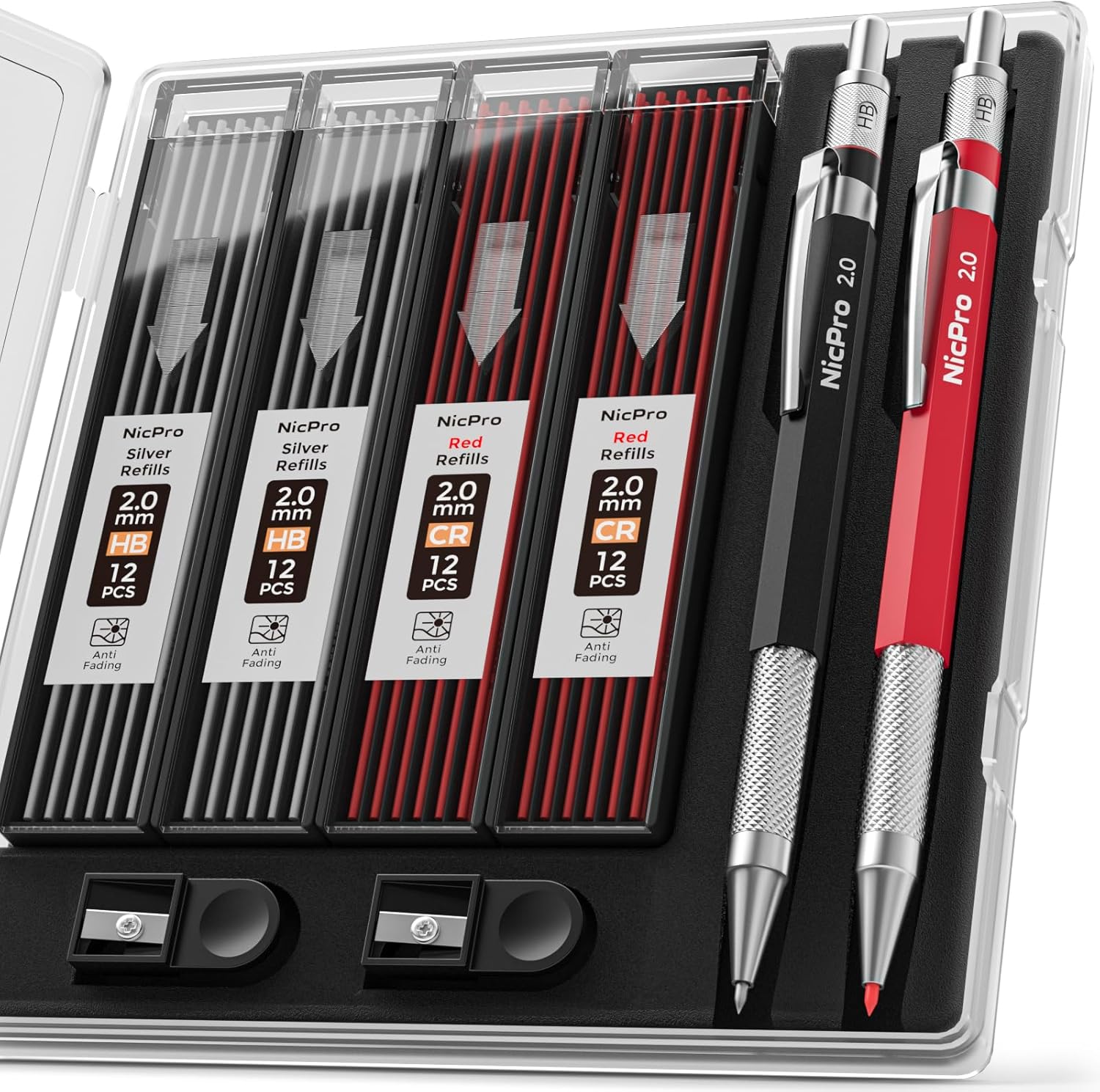 Nicpro 2mm Welder Mechanical Pencil Set with 48PCS Red