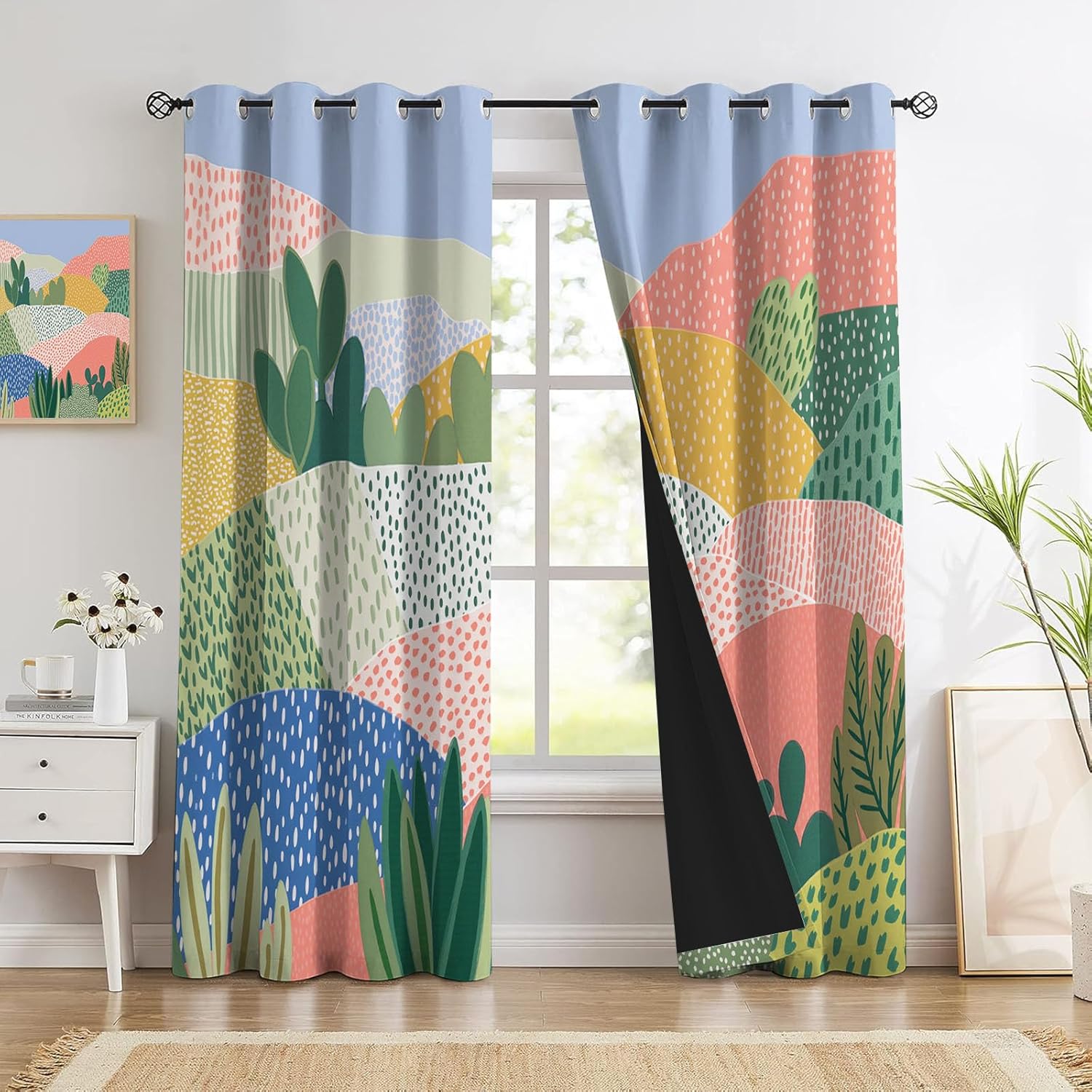 Colorful Hillside Landscape Blackout Curtains 90 Inch Length 2 Panels Set Black Out Thermal Insulated Energy Efficient Grommet Matisse Drapes for Living Room, Children's Room, 55" X 90"