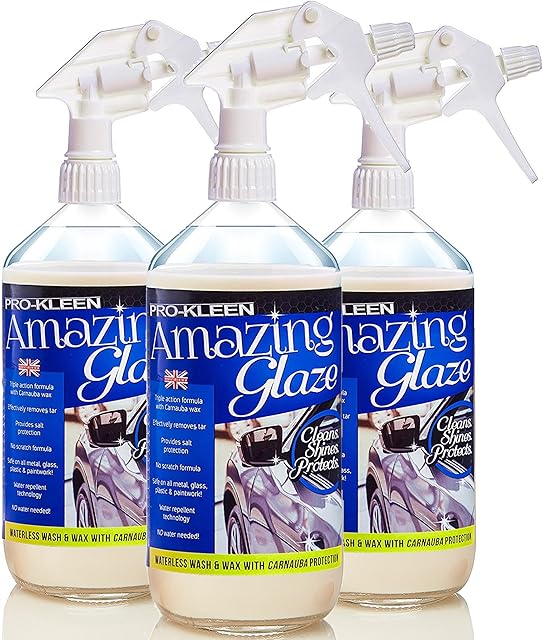 Pro-Kleen Amazing Glaze Waterless Wash & Wax with Carnauba Quick Detailer Spray| Cleans, Shines & Protects Your Car | Reveals a Polished, Showroom Shine (Triple Pack - 3 x 1 Litre)