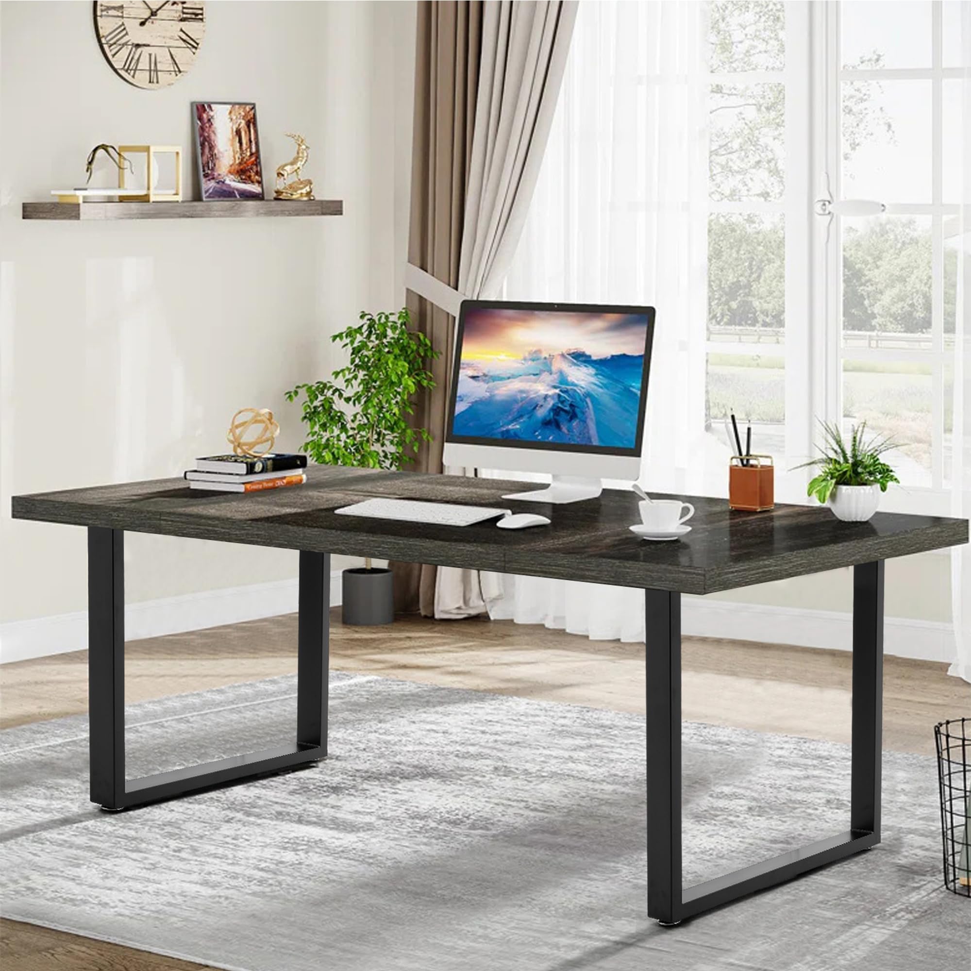 INMOZATA Tischbeine Metall Schwarz 2 Stück Tischgestell Tischkufen mit Verbreiterte Montageplatte für Esstisch Schreibtisch Stizbank 50 x 13 x 72cm, Rechteck