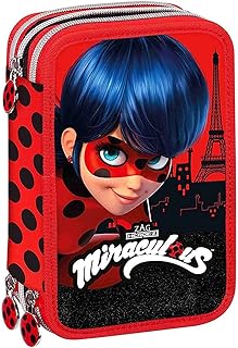 Miraculous Lady Bug Astuccio 3 Zip Completo di Cancelleria Collezione Scuola 2019-20