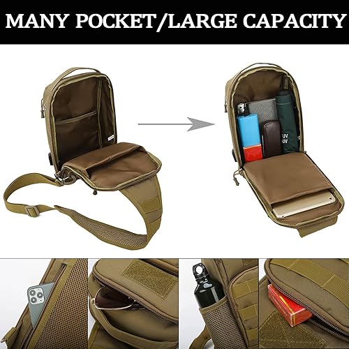 Miniatura 4 de Bolso de hombro táctico, mochilas de hombro Molle, mochila militar con puerto de carga USB, M, Mochilas Daypack