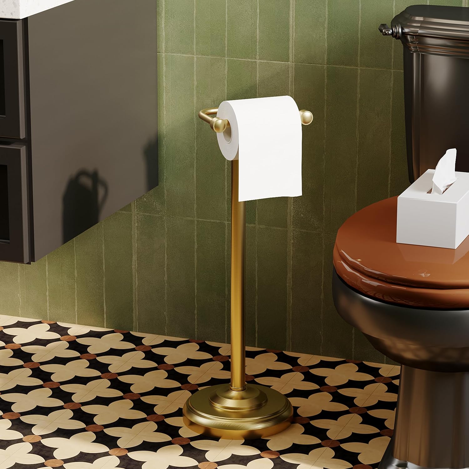 Toilet Paper Holder Stand,Free Standing Toilet Paper Holder,Modern Post Pivoting Toilet Paper Stand with Stable Weighted Base,SUS304 Stainless Steel Tissue Roll Holder Stand for Bathroom,Brushed Gold