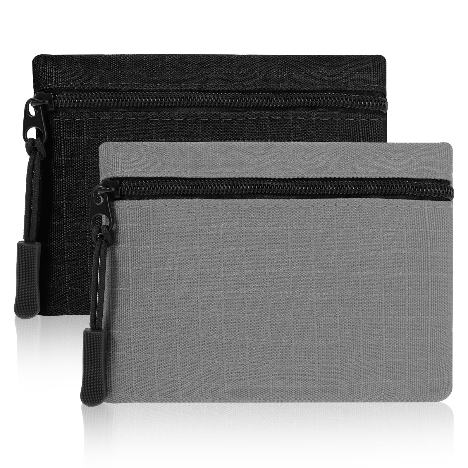 2 szt. Portmonetka Saszetka, Mini Torba Mały Portfel na Karty Kredytowe Etui na Zamek Błyskawiczny, Smukły Organizer Biznesowy, Czarny i szary, S, Klasyczny