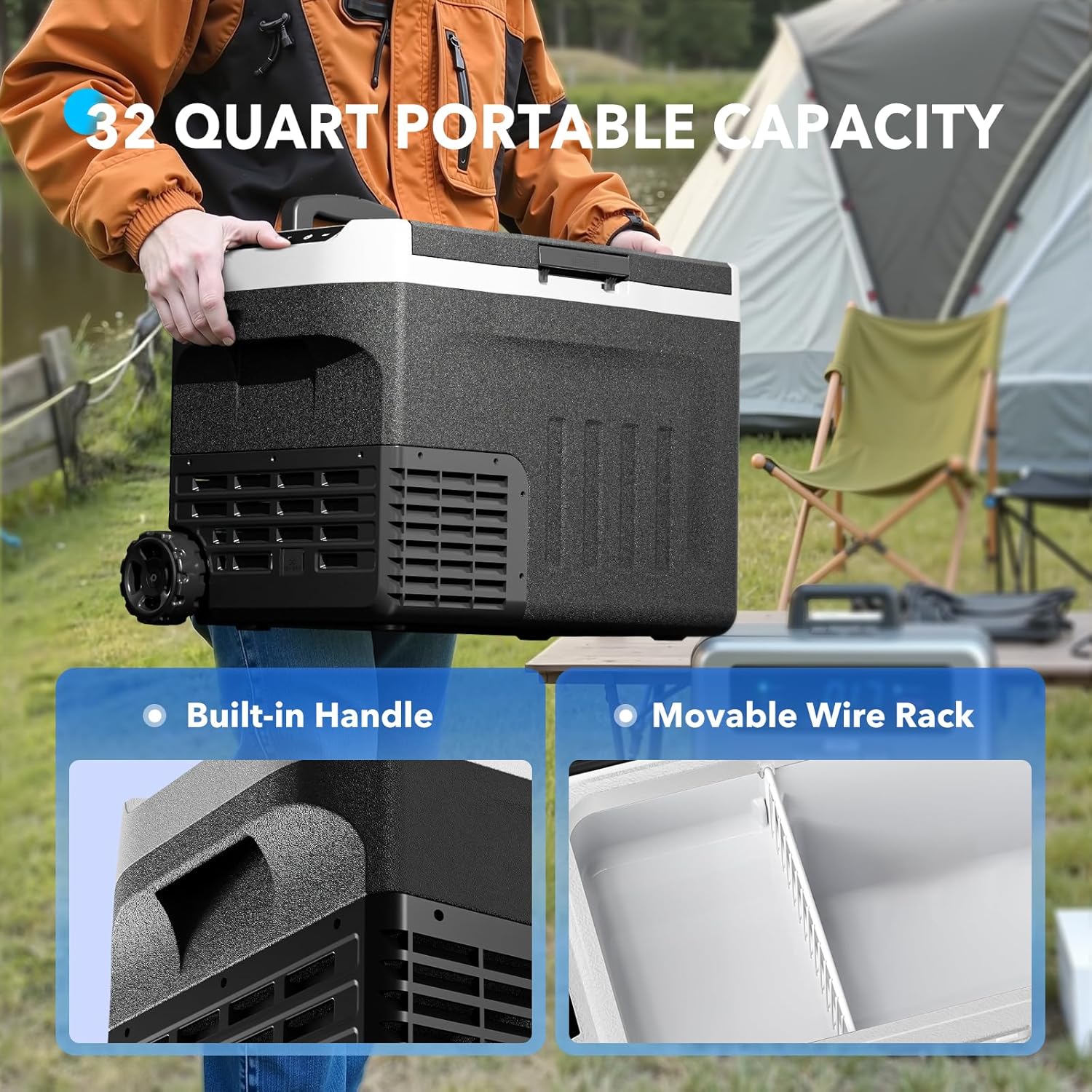 DOGHLY 12 Volt Refrigerator, 32QT Portable Cooler -4℉-68℉, Compressor Car Fridge 12V/24V DC & 110-240V AC, Electric Cooler for Truck, RV, Camper, SUV, Travel, Camping & Road Trips (32QT)