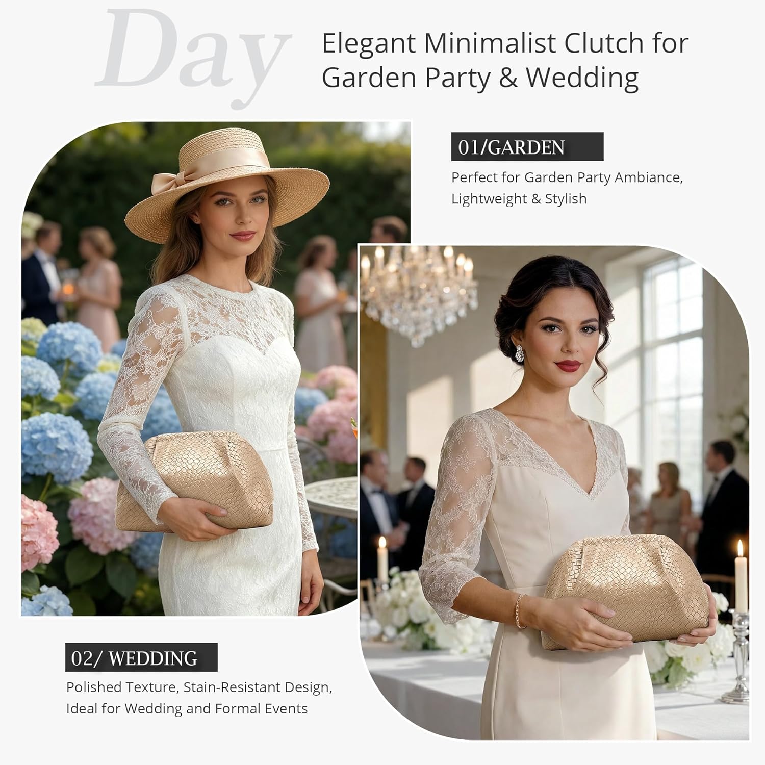 Woven Evening Bag for Women: Elegant Dumpling Clutch Purse - Vegan Leather Handbag for Party Wedding, No Strap