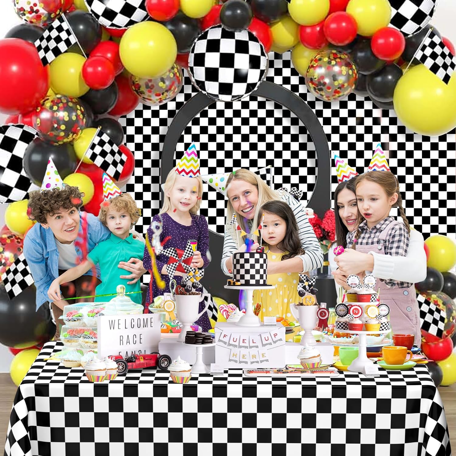 WNINK 2 Pack Black and White Checkered Disposable Tablecloth Race Car Theme Party Table Cloth, Black checkered tablecloth for Race Car Theme Birthday, Outdoor Picnic Parties Decorations, 54 × 108 Inch