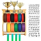 Tilhumt 12 Belts Karate Belt Display Rack with Trophy and Medal Display Rack, Taekwondo Belt Display Rack with Stickers, Martial Arts Belt Display for Kids and Adults