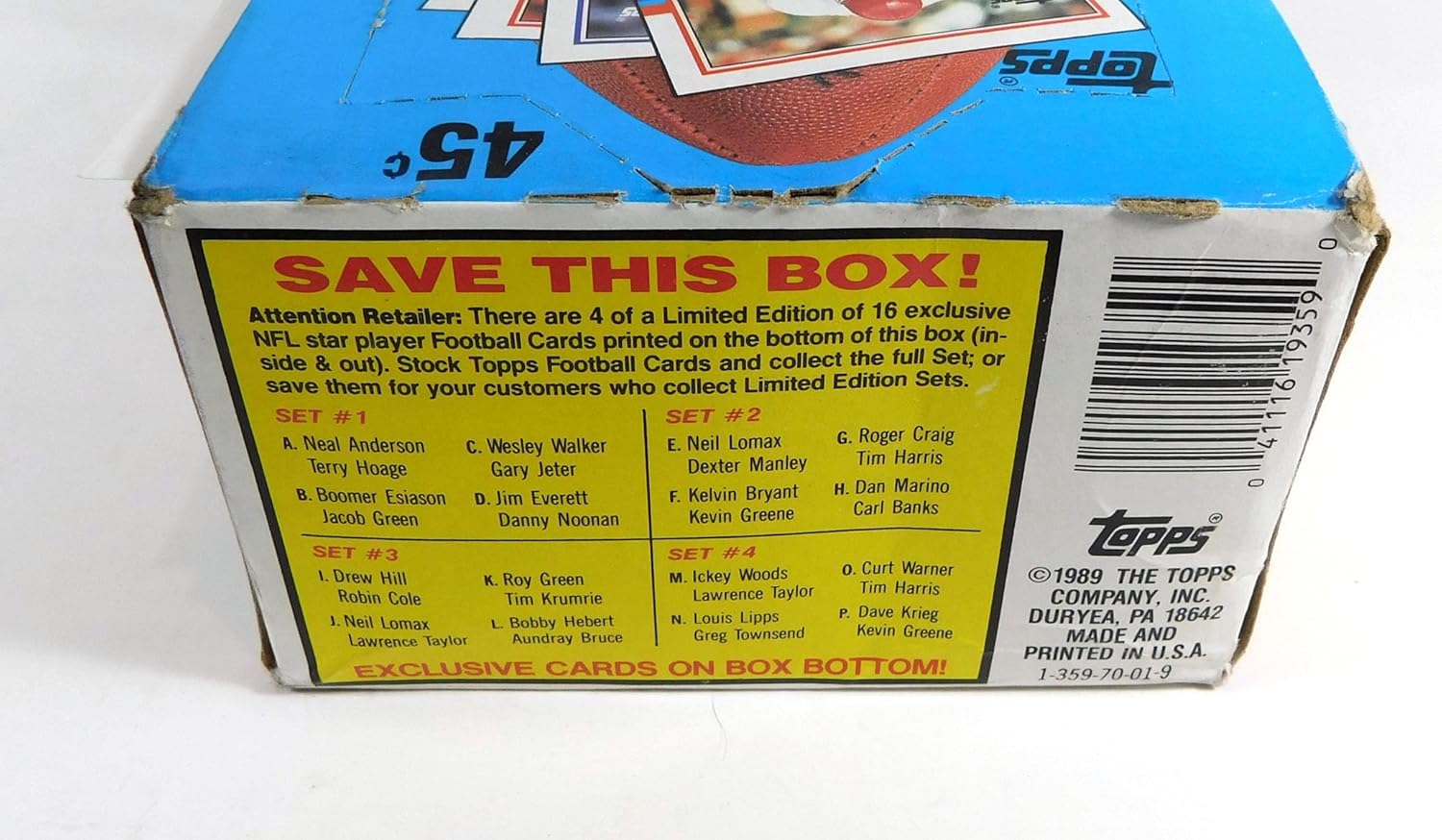 1989 Topps Football Cards, 36 wax packs in box