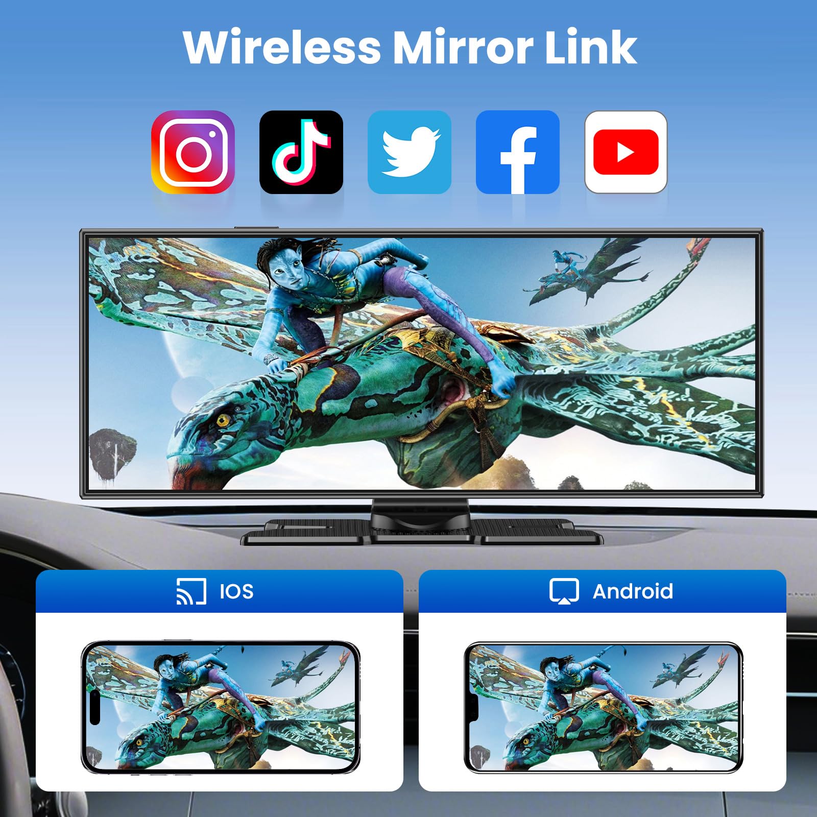 11.5 Zoll CarPlay Display für Apple CarPlay & Android Auto,Car Play IPS Touch Screen Kabelloses Carplay Android Auto Bildschirm mit AUX/FM,4K DashCam,1080P Rückfahrkamera,Mirror Link,Bluetooth