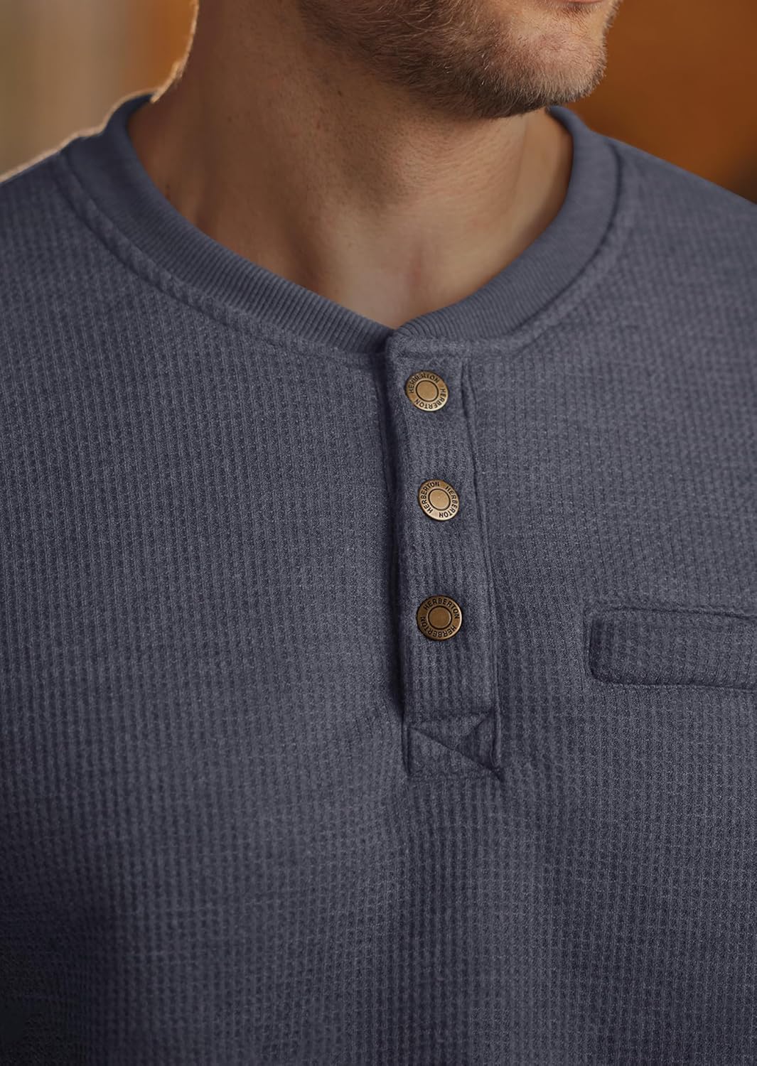 Mens Waffle Sherpa-Lined Henley Shirts Long Sleeve Thermal Pullover Casual Winter W... - Image 7