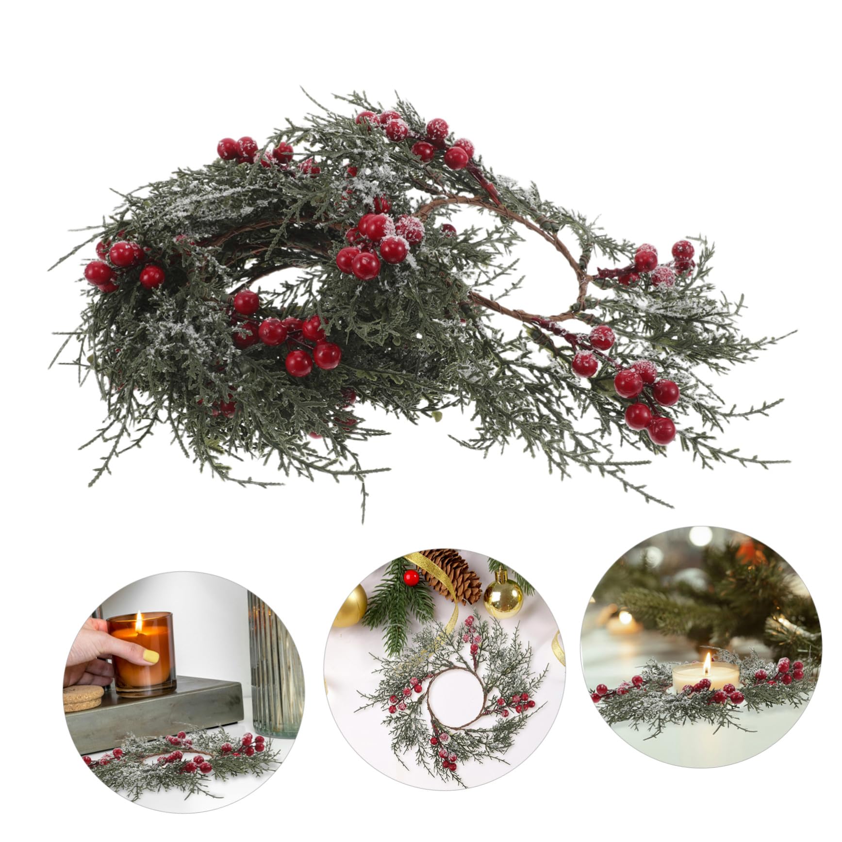 4 Piezas Anillos de Vela Navideños Artificiales con Bayas Rojas Pino para Candelabros de Pilar y Velas de Té Decoración Ligera y Reutilizable para Centro de Mesa Navideño
