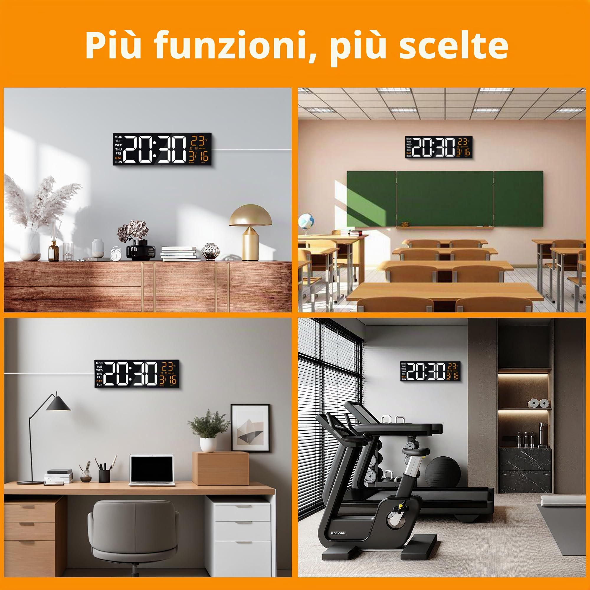 Maxstar 16 "Orologio da parete digitale grande con display LED e telecomando a 8 RGB,rumori allarmi doppi,DST,temperatura,data,luce notturna per camera da letto/ufficio/soggiorno/palestra/sala giochi
