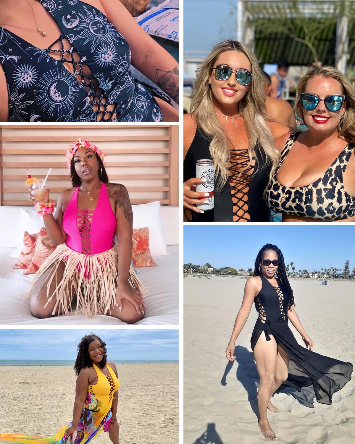 Holipick Women Sexy One Piece Swimsuit One Shoulder Bathing Suit Lace Up Swimwear Monokini: Medium Blue Striped