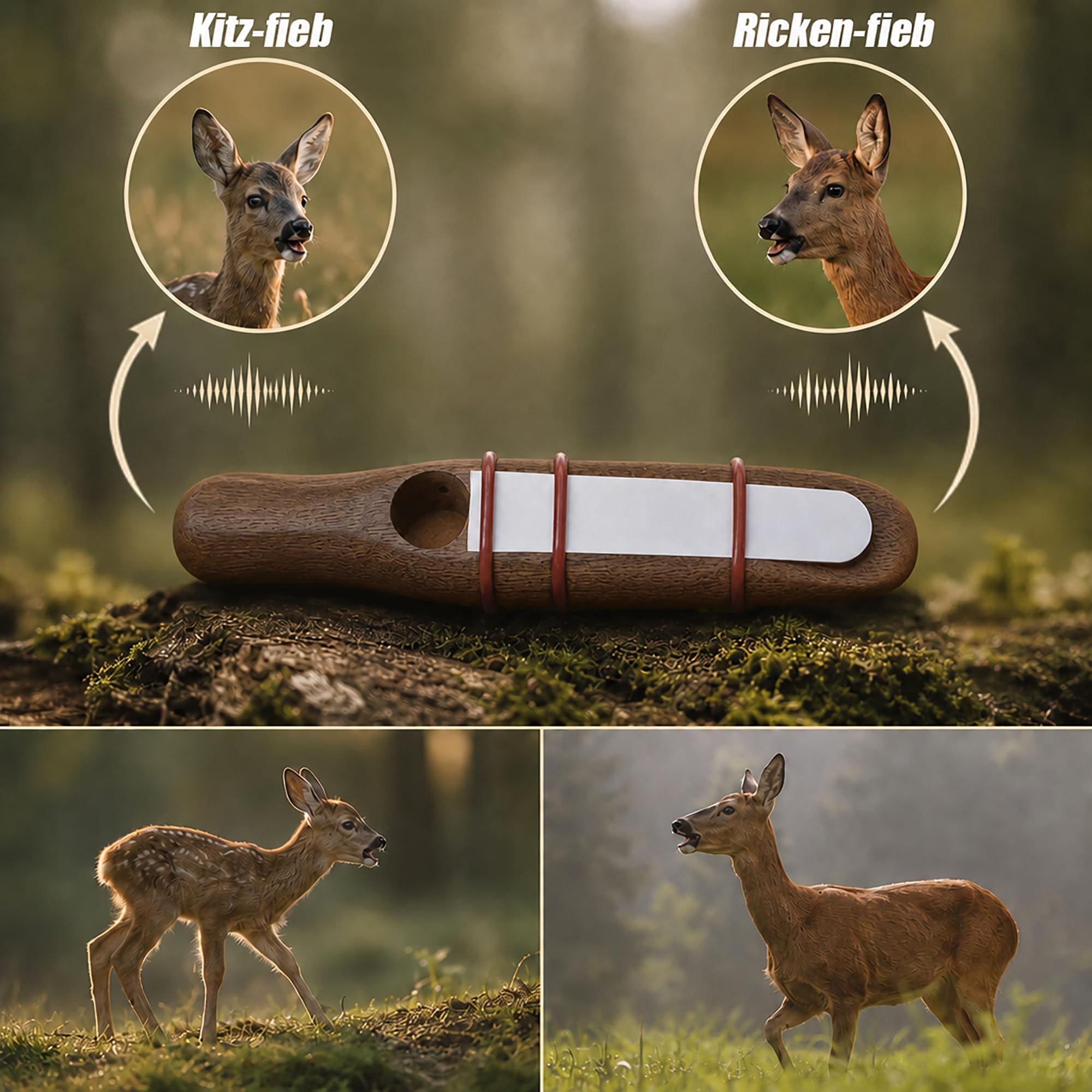 2-in-1 Rehblatter Jagd, Ricke & Kitz Lockruf mit Tonanpassung | 2-in-1 Blatter Rehwild für die Jagd. Imitiert Ricke & Kitz. Tonlage per Lippen anpassbar für naturgetreue Wildrufe.