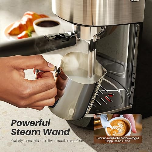 Miniatura 5 de Kismile Máquinas de espresso de 20 bares, máquinas de espresso semiautomáticas con espumador de leche, varita de vapor y cápsulas, fabricantes