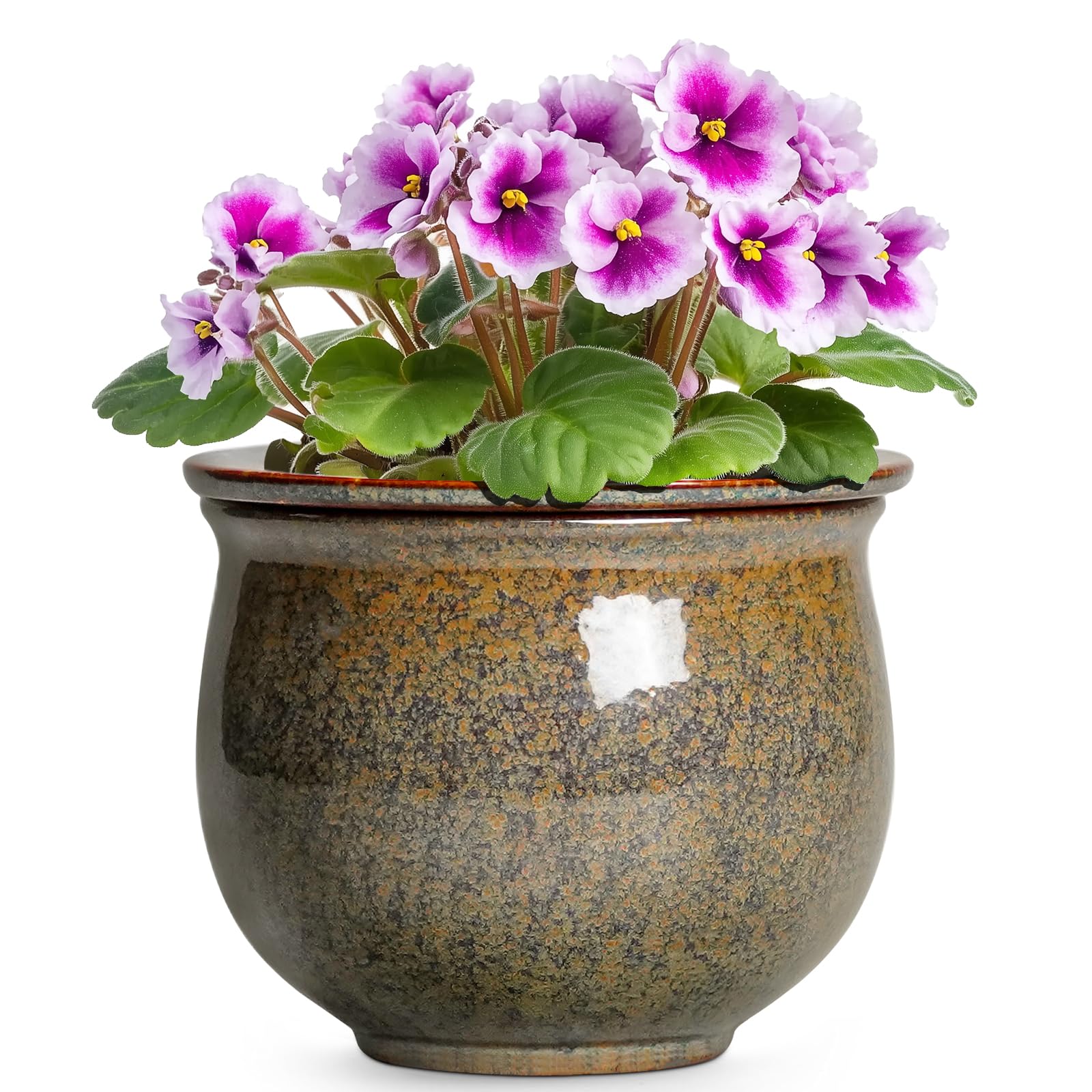 Self Watering Planters for Indoor Plants, 6 Inch Ceramic African Violet Pots with Absorbent Inner Pot