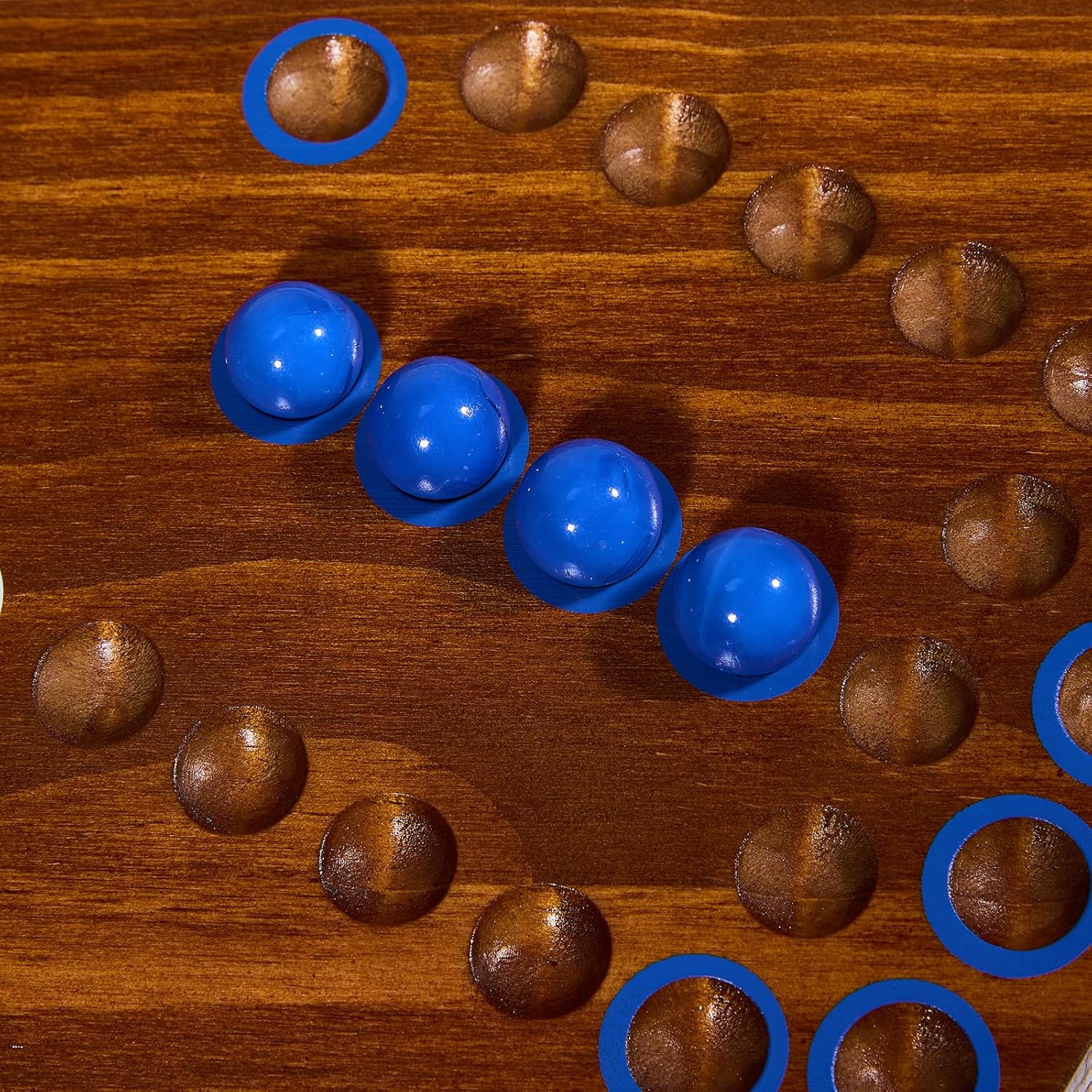 Large Folding Wooden Wahoo Board Game Set, 6 Player Wahoo Marble Game with Integrated Accessory Storage, Fast Track Tabletop Game for Family Gatherings and Adult Parties (Burnt Color)