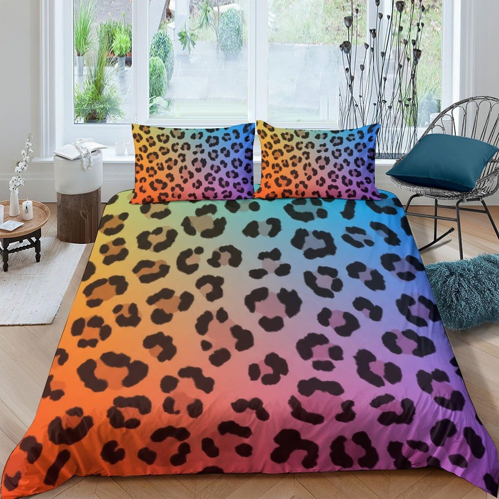 Ctjqhvkz Style-2 3D Printed Rainbow Leopard Fitted Sheet Microfiber Soft Bedroom Decor Gradient Animal Mattress Cover Single（135X200cm）