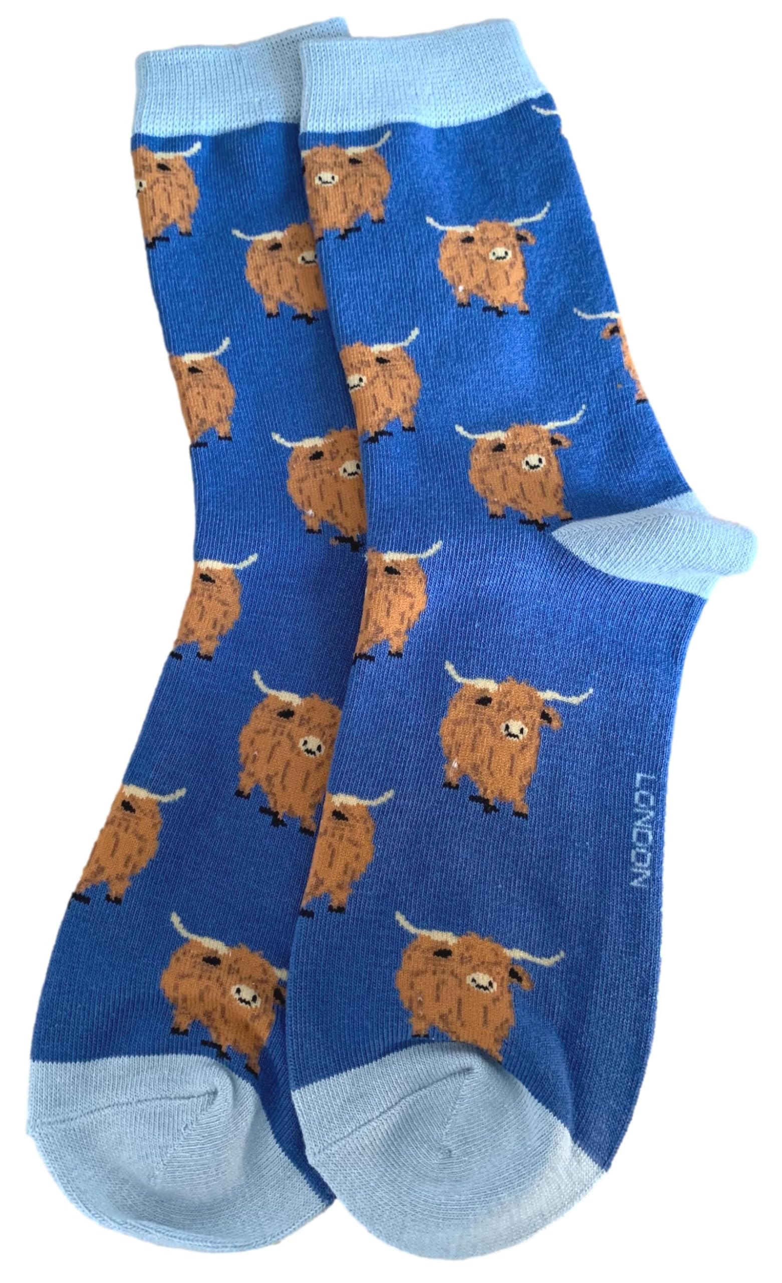 Purple Possum Women's Blue Purple Possum® Highland Cow Socks Cattle Cows Hairy Coos Fun Novelty 1 Pair Size 3 To 7