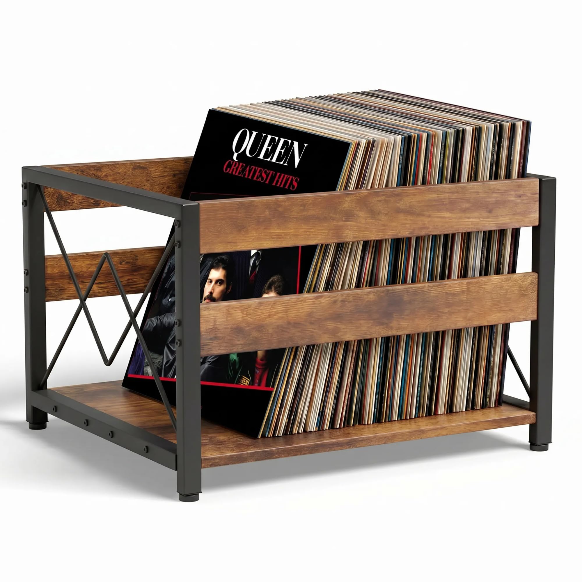 HFHOME Cassetta portaoggetti per dischi in vinile, scatola portaoggetti in legno, cubo classico, per CD, album, può contenere fino a 100 dischi e riviste, per scrivania, casa, ufficio