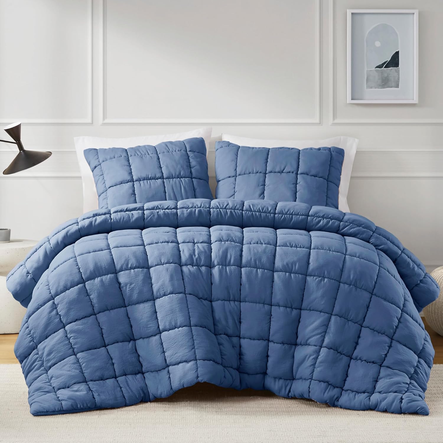 Intelligent Design Twin Comforter Set 3D Puff Overfilled Comforter for Twin Size Bed, All Season & Lofty Crinkled Quilting Twin Microfiber Bedding Set with Sham, Twin, Navy 2 Piece, ID10-2310