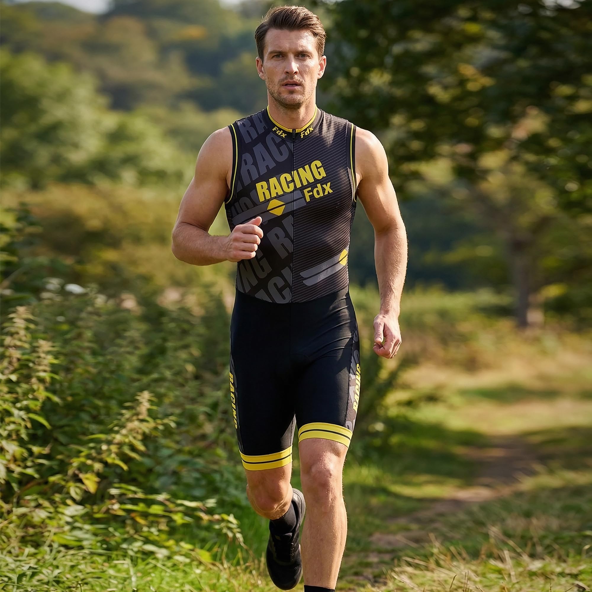 FDX Męski triathlon trójczęściowy kombinezon usztywniany kompresyjny do biegania pływania sublimacji kolarski kombinezon