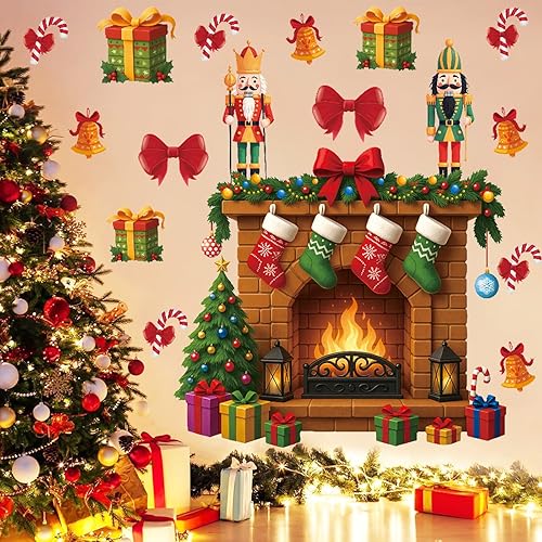 Miniatura 2 de Calcomanías de pared grandes para chimenea, calcomanía 3D de pared de Feliz Navidad, calcomanías de dibujos animados de Papá Noel para colgar en la