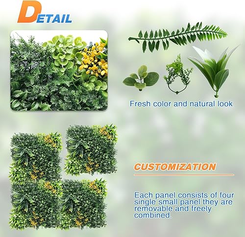 Miniatura 3 de TANG 6 paneles de plantas artificiales 3D mezcladas de 20 x 20 pulgadas, estilo 8 telón de fondo de boda, paneles de pared de hierba perenne, pared