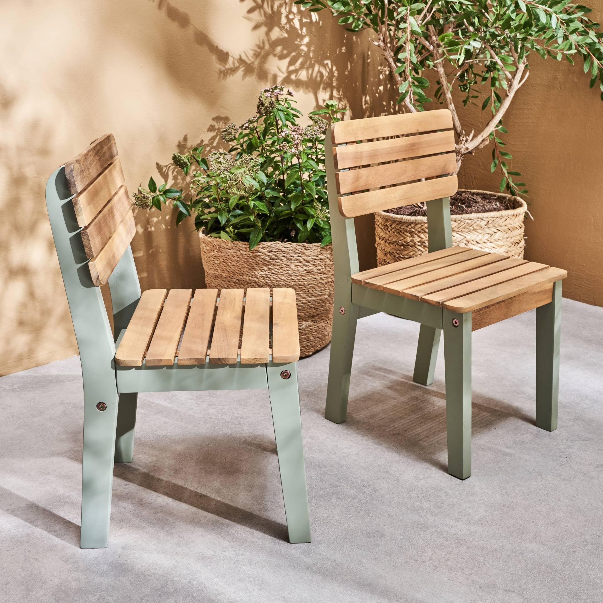Alice's Garden sweeek - Lot de 2 chaises en Bois d'acacia pour Enfant. Salon de Jardin Enfant Vert de Gris. intérieur/extérieur