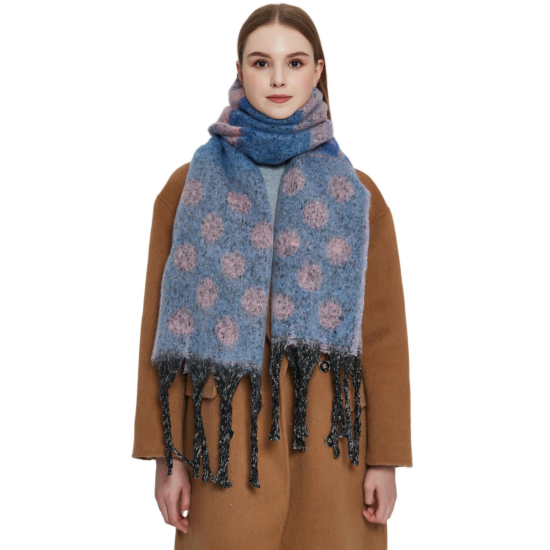 Sciarpa Donna Scialle Uomo Sciarpa A Pois Jacquard con Frange sul Collo Ispessite Invernale